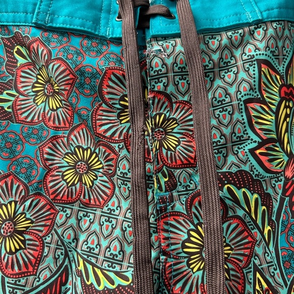 Prana Teal and Brown Floral Swim / Surf Shorts / L - Picture 3 of 11